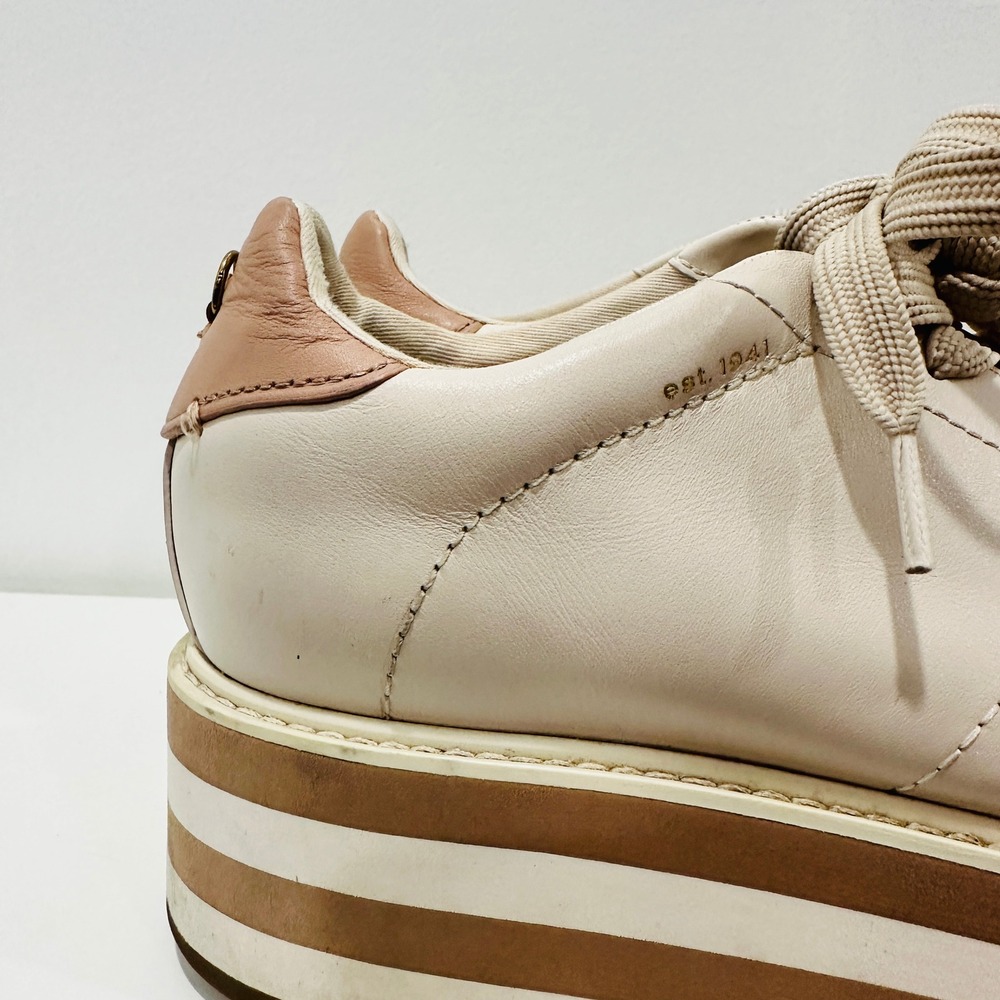 Coach Platform Sneaker Womens 9B G4012 Cream Leather Striped Flatform Shoe - Picture 8 of 16